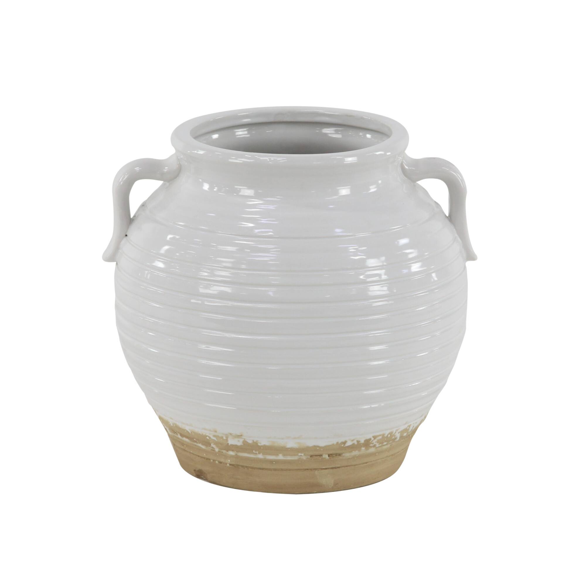 10" White Stoneware Vintage Planter
